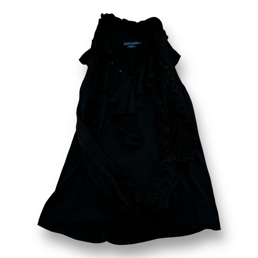 Ralph Lauren Black Pure Silk Bow Tie Up Tank Shirt Womens Size Medium M